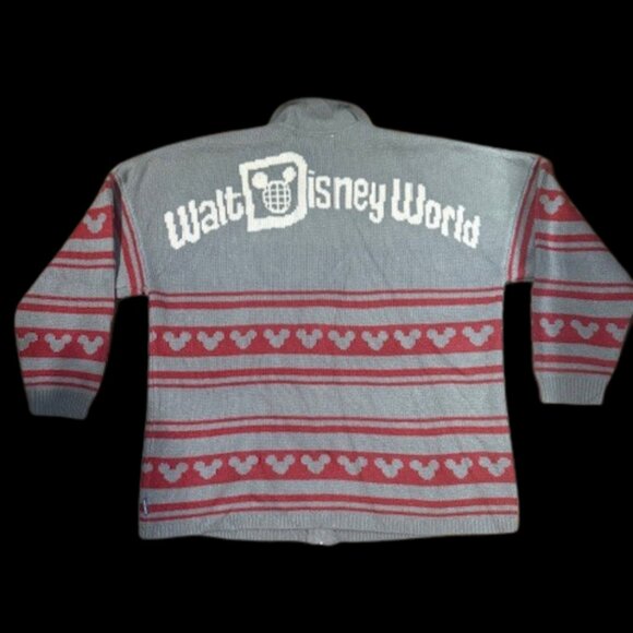 Rare Disney Parks Walt Disney World Knit Spirit Jersey Zip Sweater XXL Gray Red - Picture 3 of 9